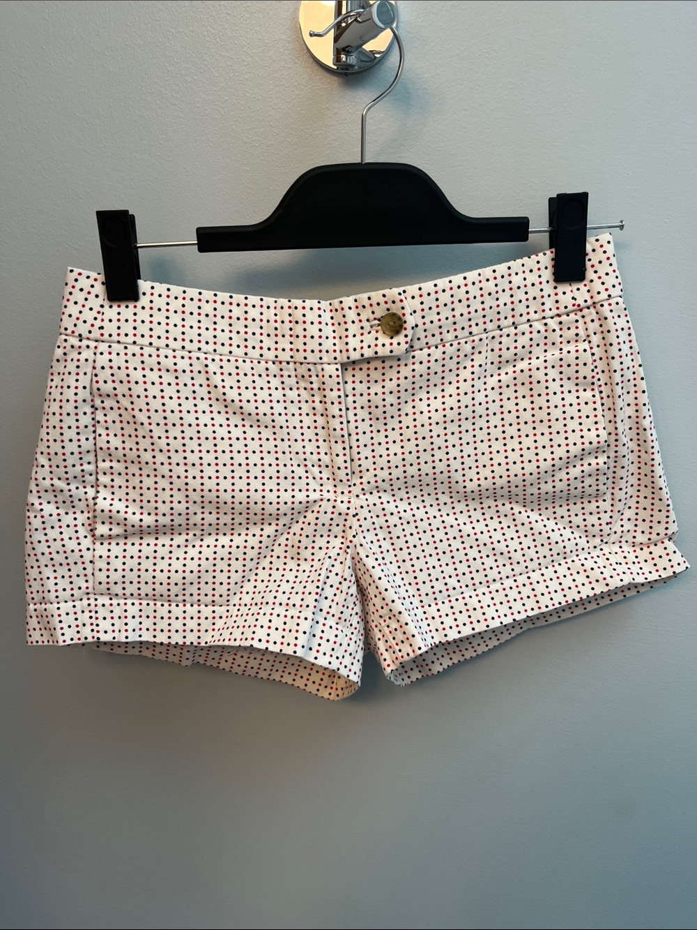 J. Crew White Cotton Polka Dot Shorts with Red and Navy Blue Dots